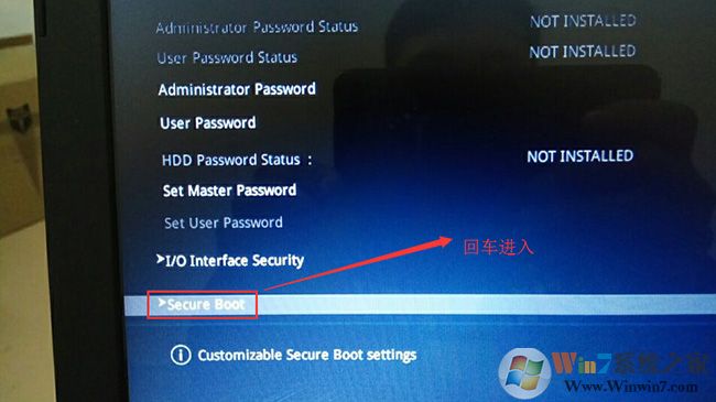 在Security選項下選擇Secure Boot回車