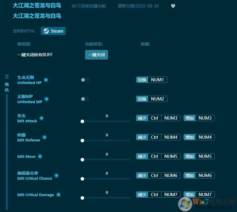 大江湖之蒼龍與白鳥十五項(xiàng)修改器 2022最新版本