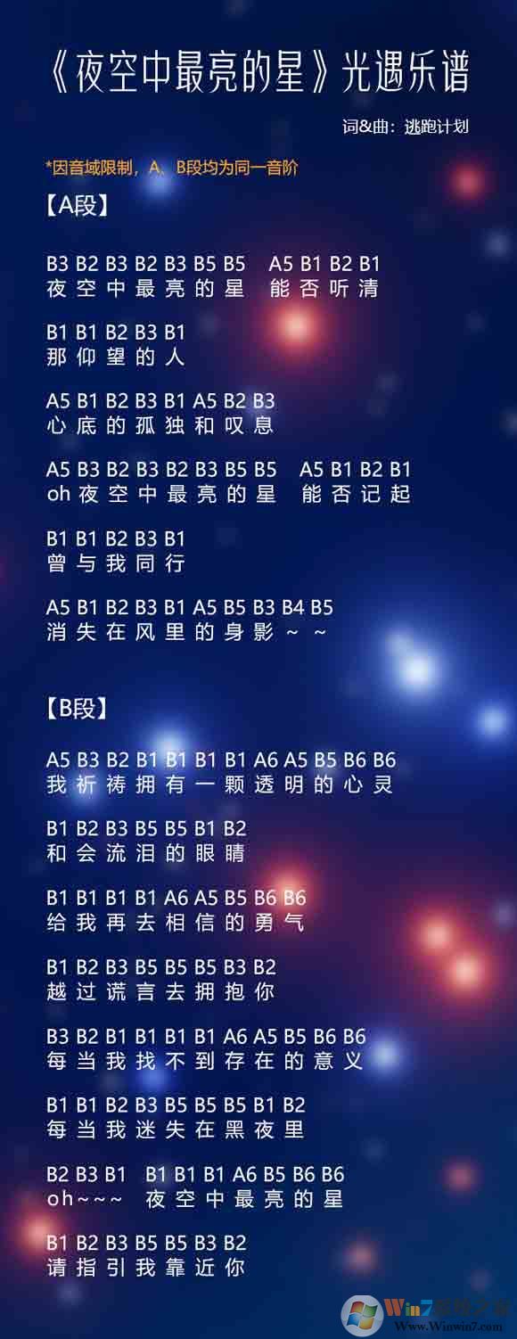 光遇簡譜《夜空中最亮的星》怎么彈？光遇簡譜大全