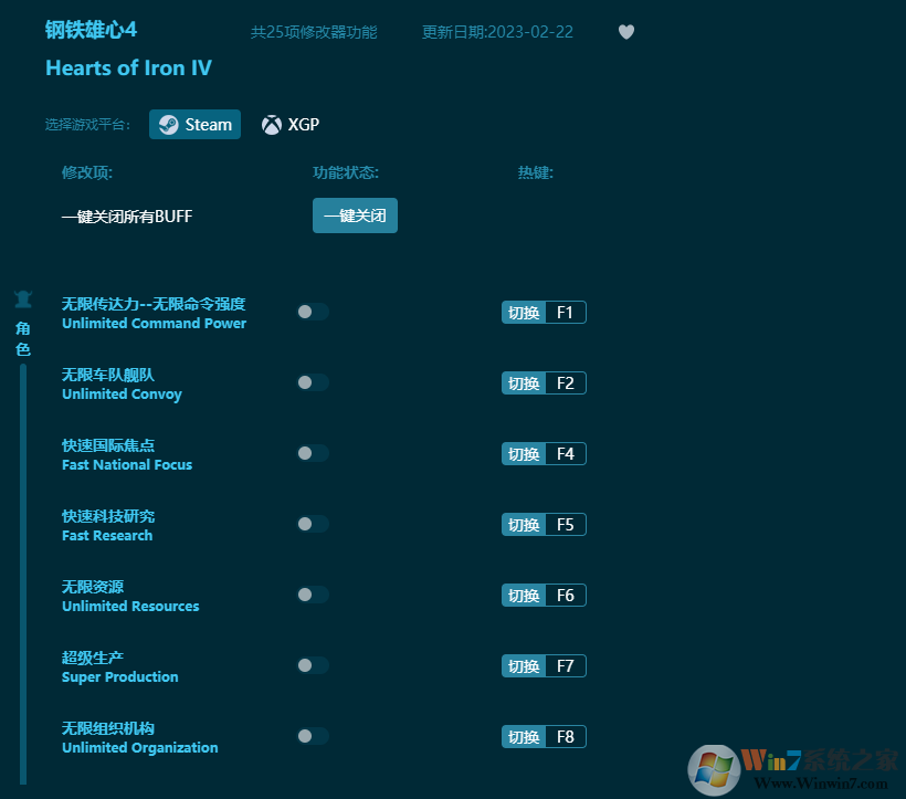 鋼鐵雄心4二十五項修改器 v2023最新版