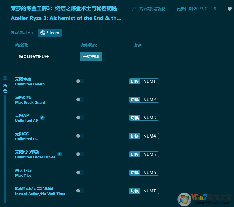 萊莎的煉金工房3終結(jié)之煉金術(shù)士與秘密鑰匙三十三項(xiàng)修改器