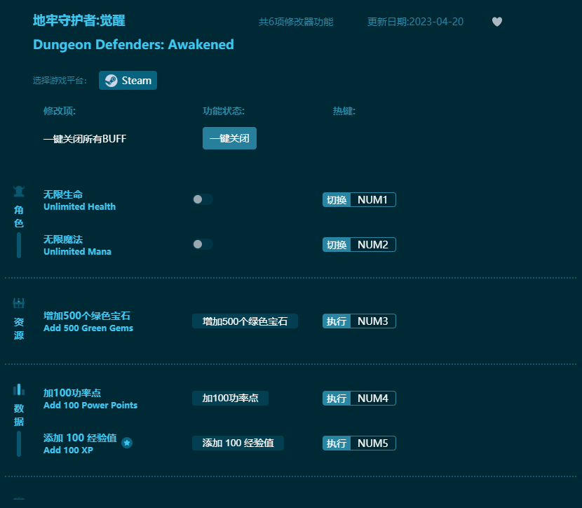 地牢守護(hù)者覺醒六項修改器 v2023最新版