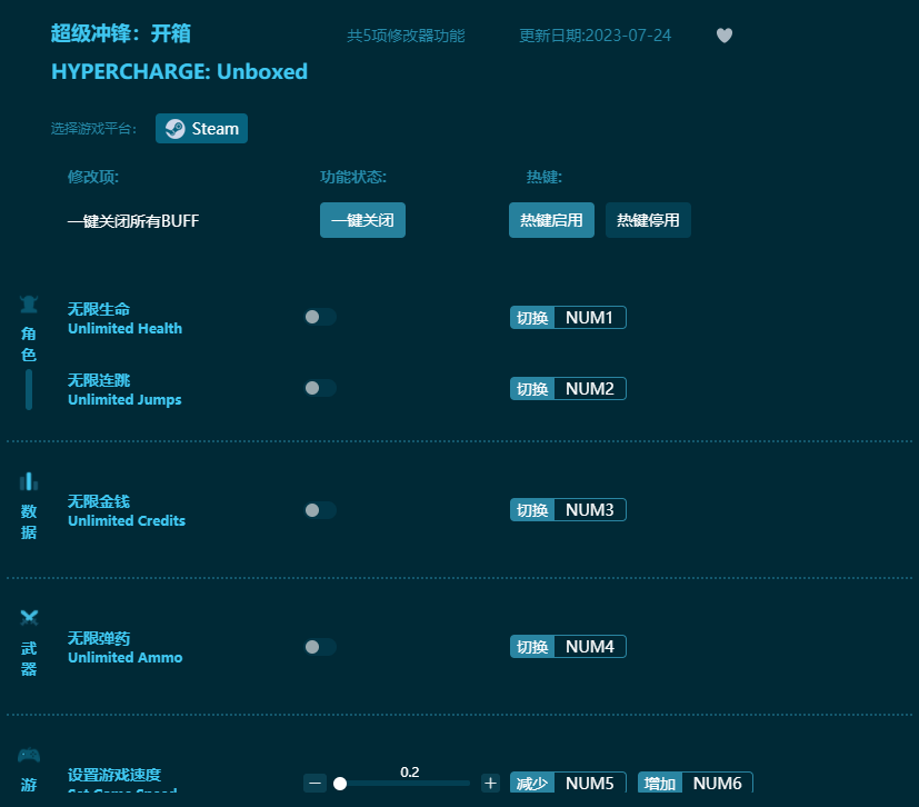 超級(jí)沖鋒開箱五項(xiàng)修改器 v2023最新版