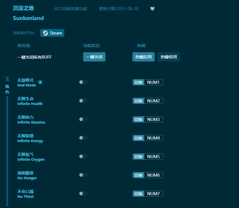 沉沒之地二十三項修改器 v2023最新版