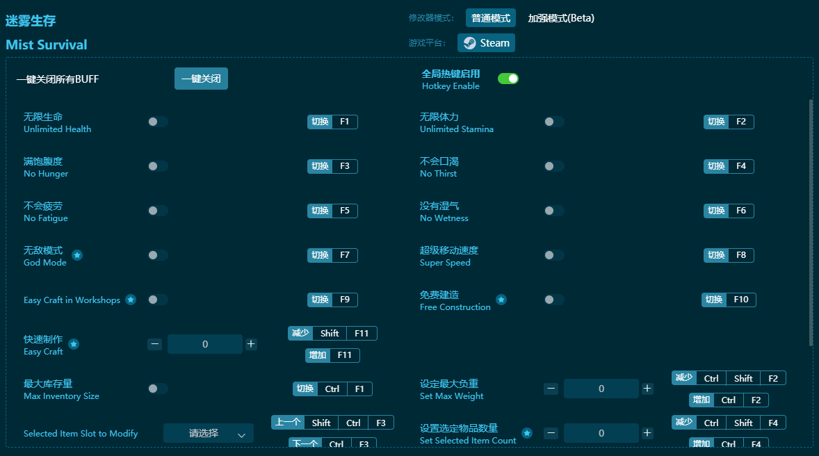 迷霧生存十九項(xiàng)修改器 v2024最新版